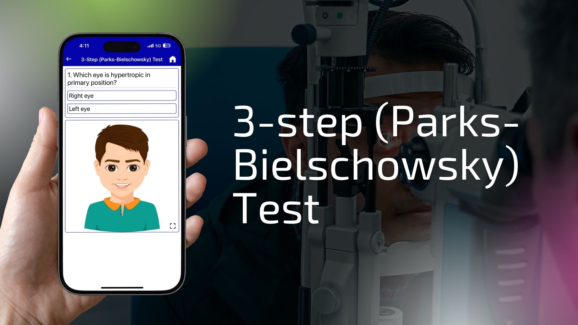 3 steps parks bielschowsky test web test image