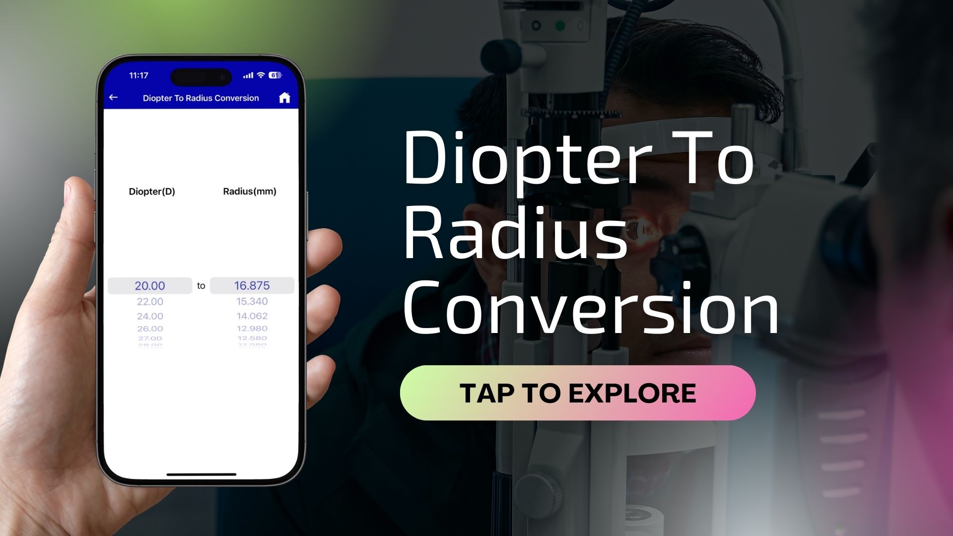 diopter to radius conversion calculator mobile test image